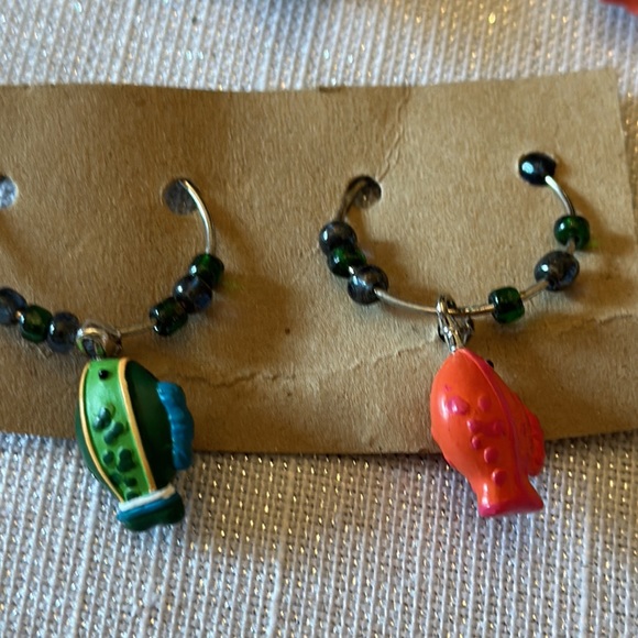 Lot of 6 fish tropic Wine Glass charms identify party Barware girls night - Picture 2 of 6